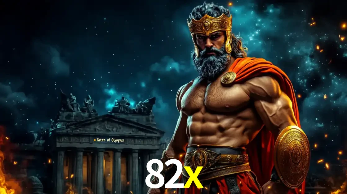 O poderoso Zeus do jogo de slot Gates of Olympus em frente ao seu templo, pronto para lançar multiplicadores divinos e prêmios épicos no cassino online 82x.