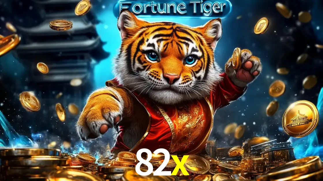 Imagem promocional do jogo de slot Fortune Tiger, com um tigre majestoso em traje tradicional cercado por uma fortuna em moedas de ouro, disponível agora no cassino 82x.